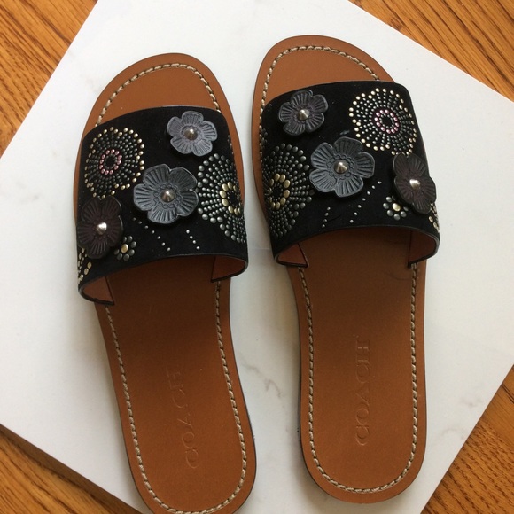 Coach Shoes - COACH Tea Rose Rivet Suede Slides sandal